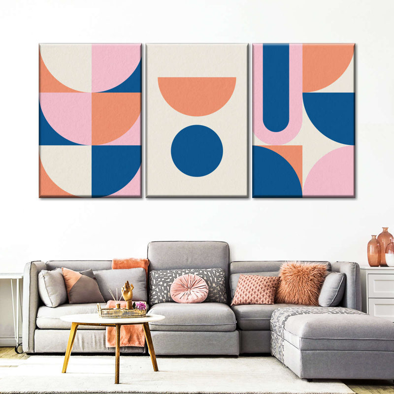 Retro Geometric Abstract VIII Multi Piece Canvas Print, 30" H x 62" W x 1.25" D