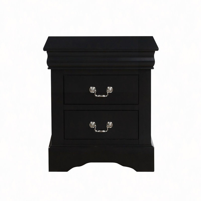 Nightstand, 2 Drawers Wooden Nightstand, Black