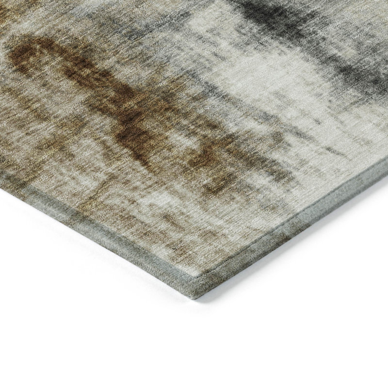 Tapis extérieur lavable abstrait taupe et ivoire 10 pi x 14 pi