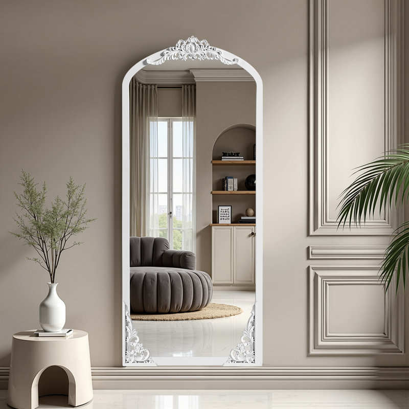 Miroir rétro avec cadre sculpté, Blanc, 67 po x 28 po