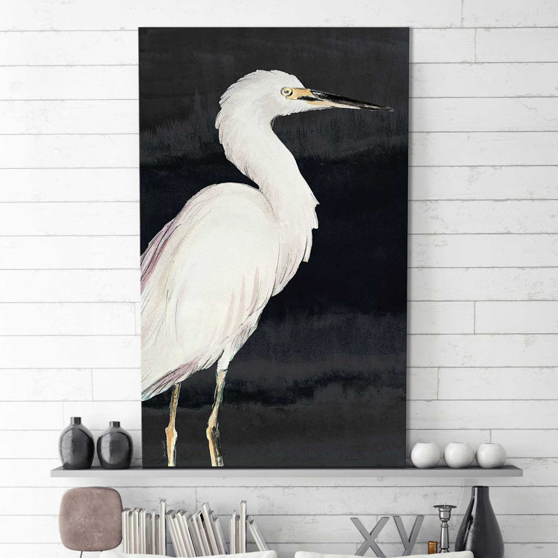 «Heron On Black II» par Lanie Loreth, reproduction sur toile, H 48 po x l 28 po, Toile tendue, Sans cadre