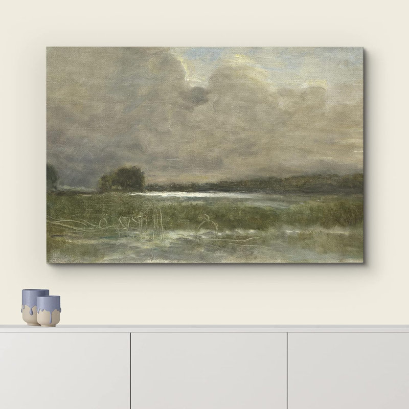 "Tempête, nuage, champ vert, paysage, nature, désert, beaux-arts, décoration rustique" sur, H 24 po x l 36 po, Toile tendue