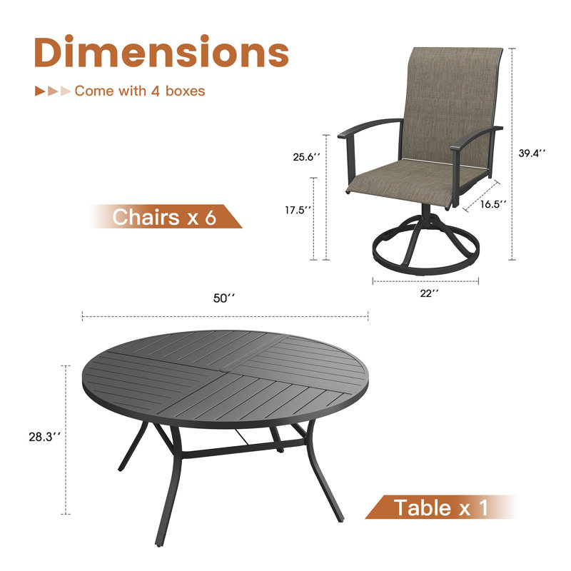 Ensemble de salle à manger pivotant pour 6 personnes avec table de salle à manger 50 "et chaises de salle à manger pivotantes PVC-coated polyester