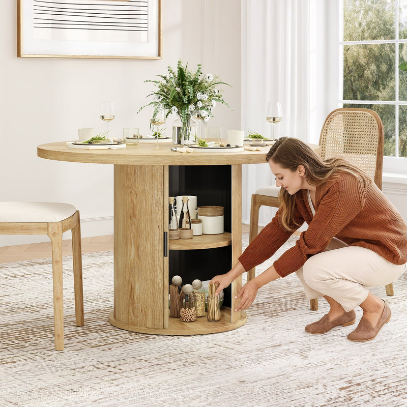 Table de salle à manger ronde pour 4 personnes, petite table de cuisine en bois avec base en métal robuste, table de salle à manger ronde moderne pour salle à manger, assemblage facile