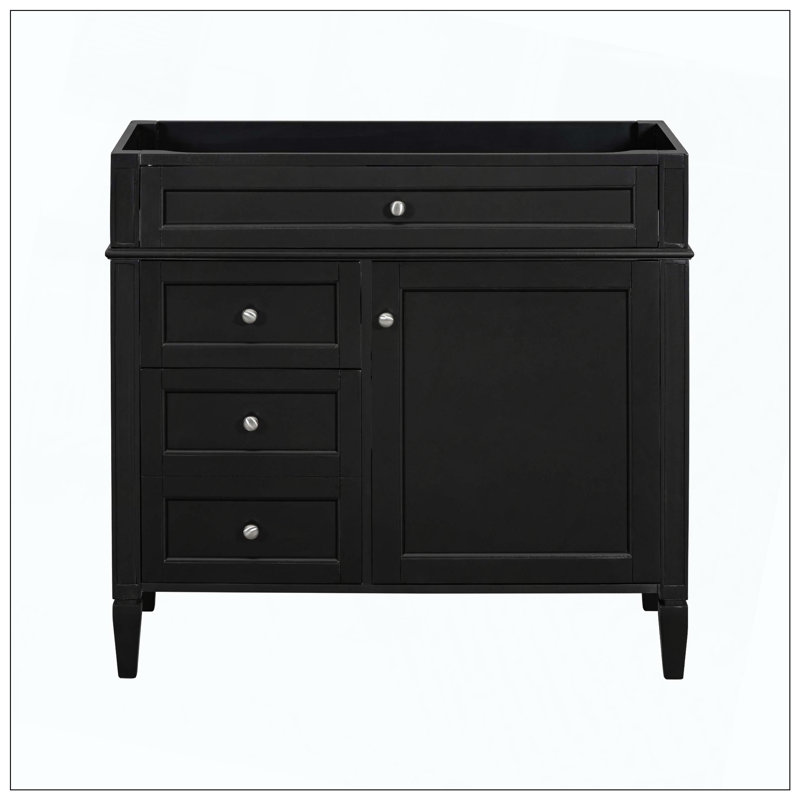 Armoire de salle de bain 2 tiroirs Modern Modern, Noir, Nickel brossé