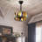Delvis Black Lighted Ceiling Fan With Multi-Colored Earth Tones Tiffany Style Glass Shade Fandelier With Remote
