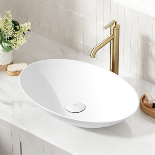 Matte White Handmade Oval Vessel Bathroom Sink