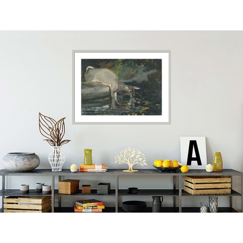 «Deer Dr potable» par Winslow Homer - impression giclée encadrée, 31.29" H x 41.5" W
