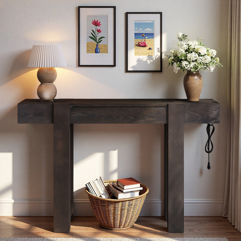 Console minimaliste avec tiroir caché et prise de courant latérale, Espresso