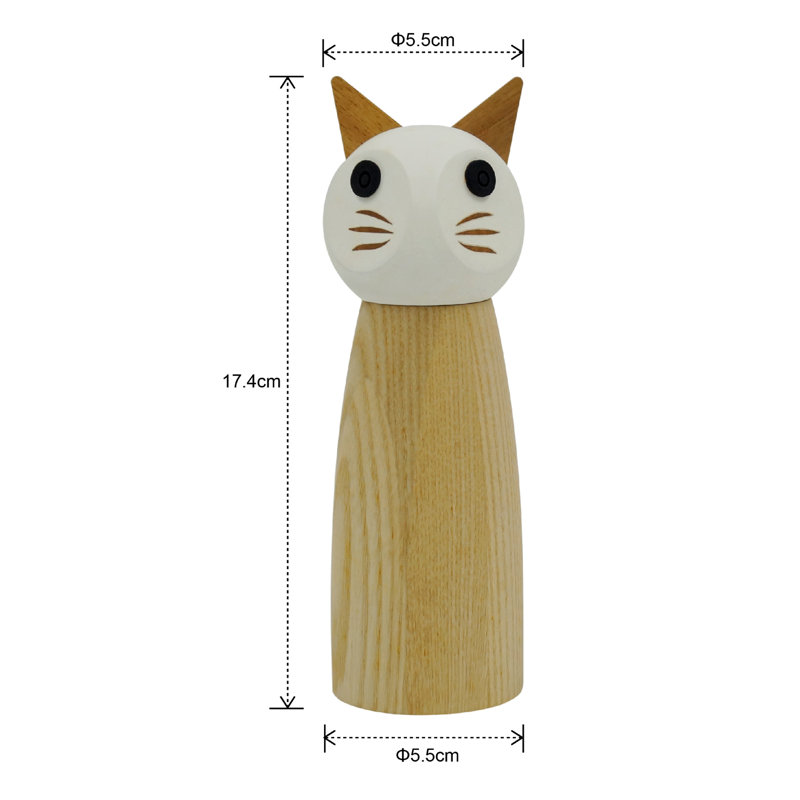 Cat-Shaped Wooden Salt and Pepper Mill Grinder