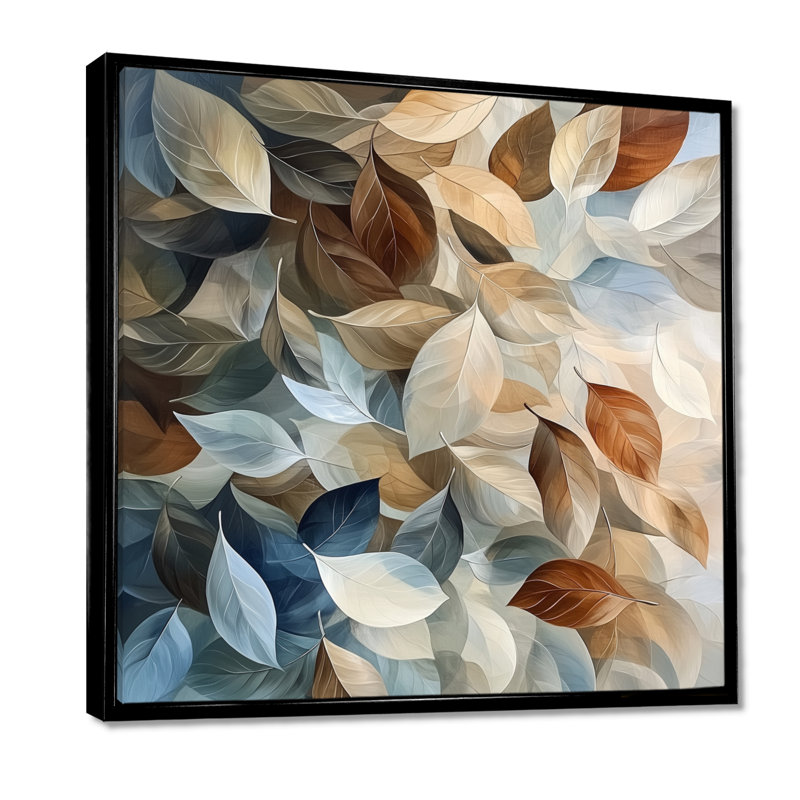Feuilles d'amande soufflées au vent I - feuilles, art mural, H 16 po x l 16 po, Impression encadrée flottante, Noir