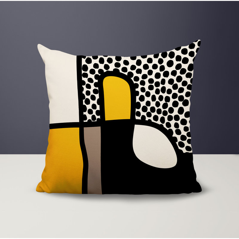 Oreiller carré réversible intérieur / extérieur Vie Abstract, H 15 po x l 15 po, Jaune