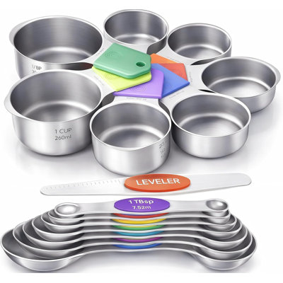 Ensemble de 15 tasses et cuillères à mesurer magnétiques en acier inoxydable 304