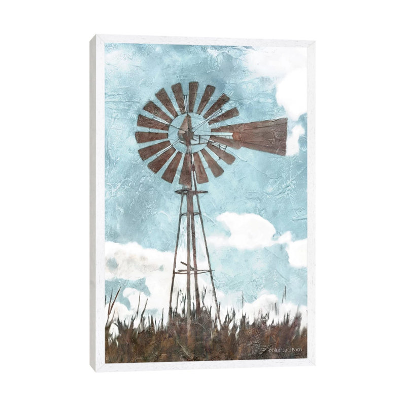 Windmill by Bluebird Barn - Painting on Canvas, White Framed, 101.6 cm H x 66.04 cm W
