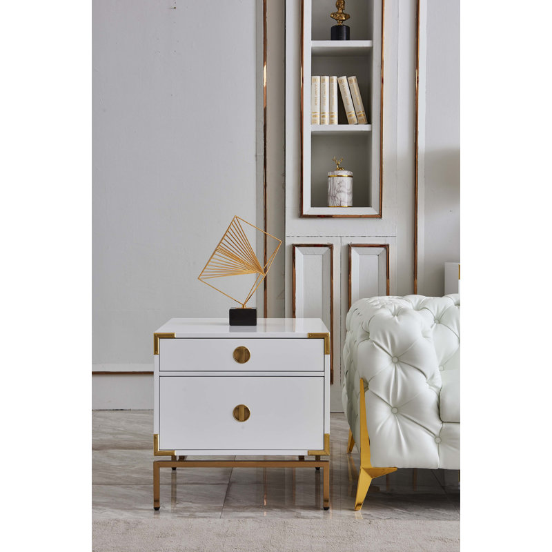 White Bedside Table with 2 Drawers