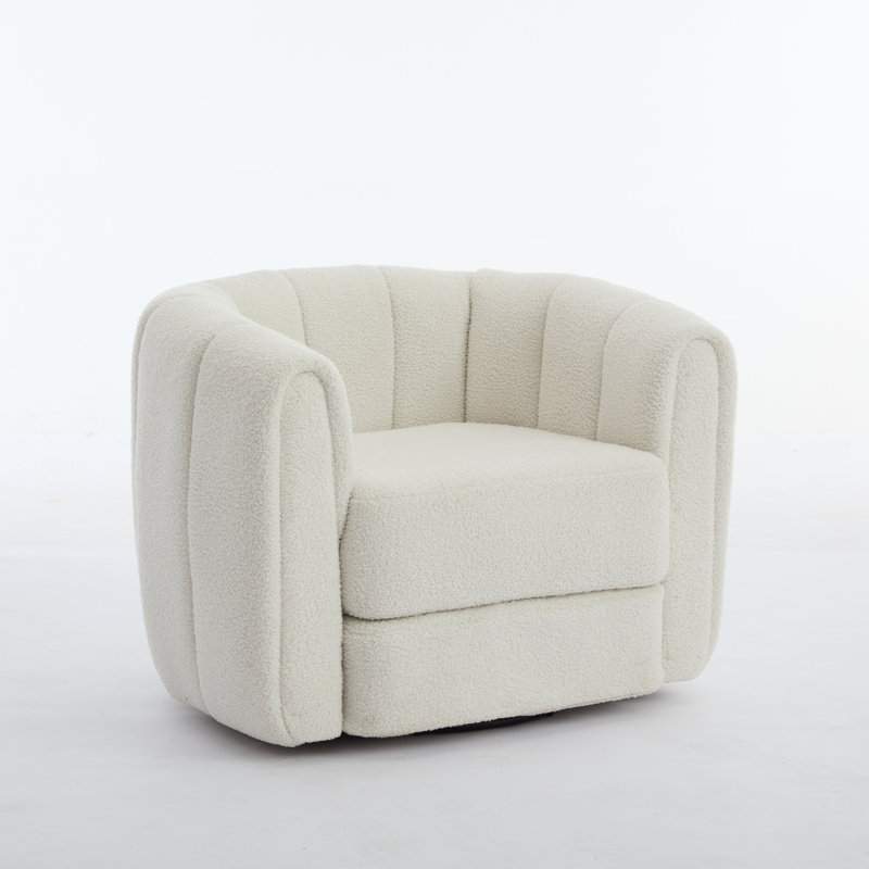Swivel Accent Barrel Chair, White Teddy