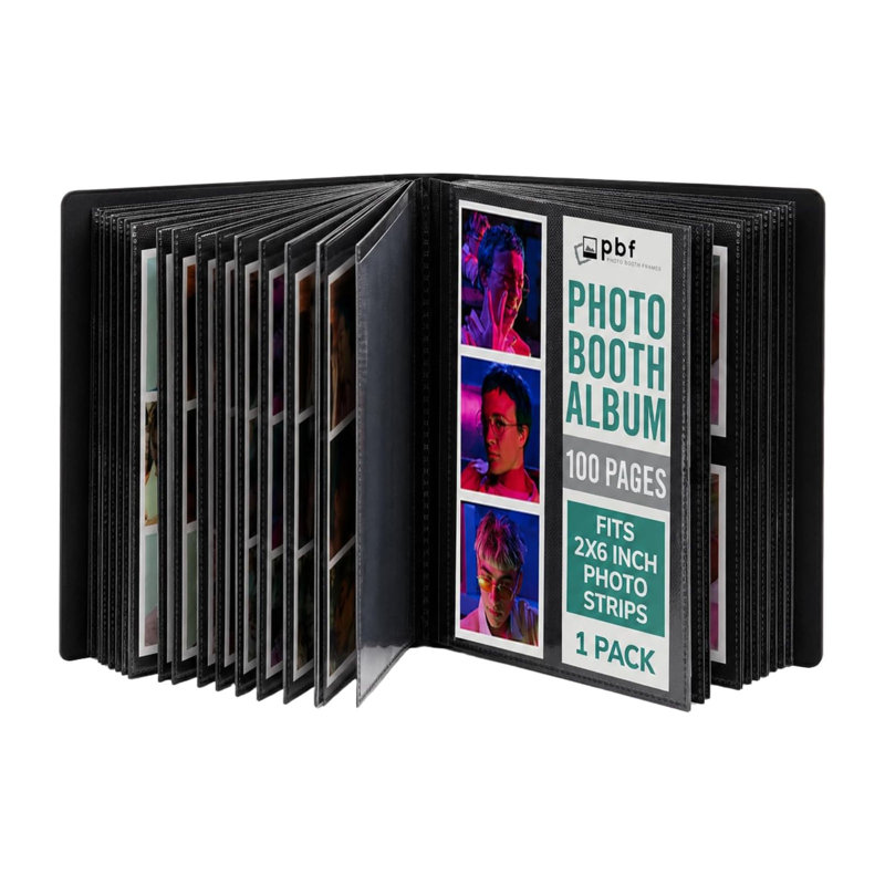Album photo noir 2" x 6", 100 pages, peut contenir 200 bandes de photos de photomaton avec pochettes transparentes