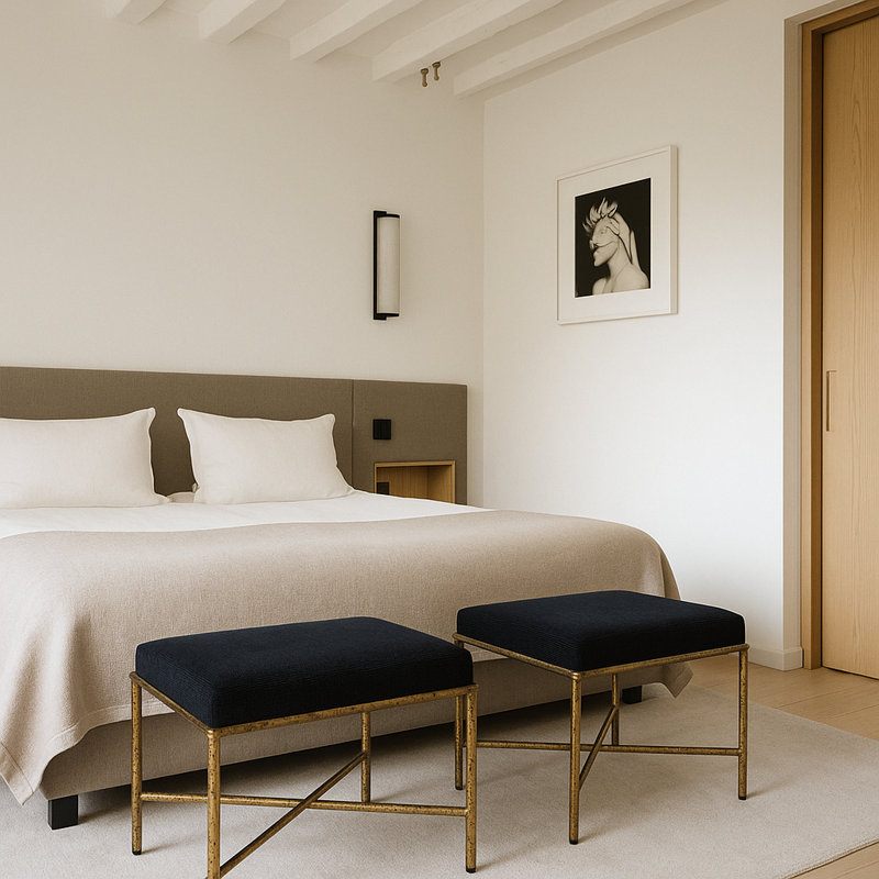 Banc en tissu Iyania Chenille, Doré, Tissu chenille noir