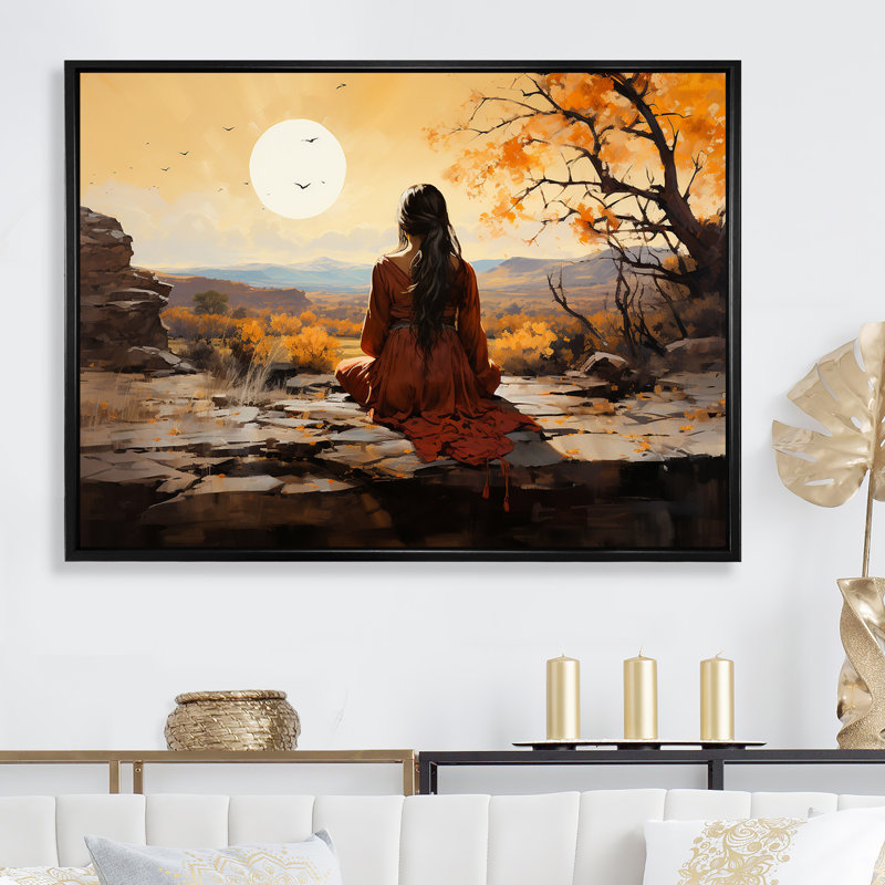 Native Mesa Meditations sur toile, Cadre flottant noir, H 34 po x l 44 po x P 1,5 po
