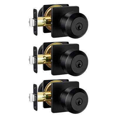 Poignée de porte extérieure noire matte à clé identique, poignée de porte avant avec serrure et clé, ensemble de 3 boutons de porte extérieurs noirs