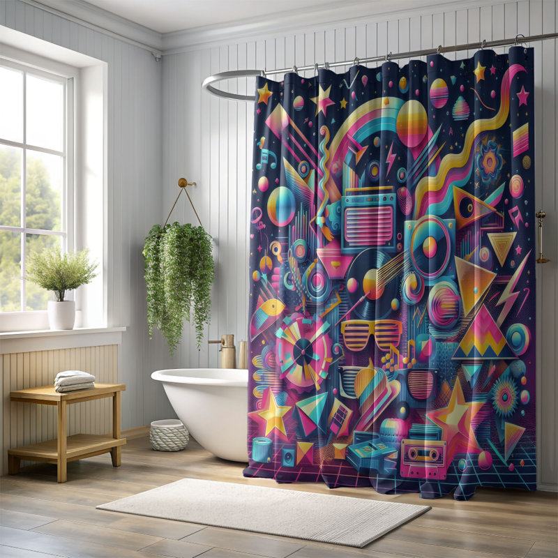 Rideau de douche standard 1 pièce Gabrel Retro Chaos, H 74 po x l 71 po