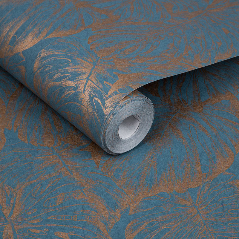 Floral Metallic Wallpaper Roll, Aegean