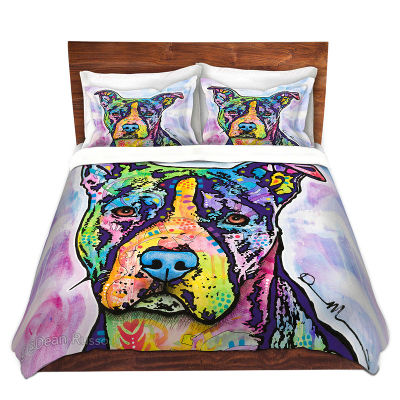 Ensemble de housse de couette Illustrous Pitbull Dog, Housse de couette simple + 1 taie décorative stan