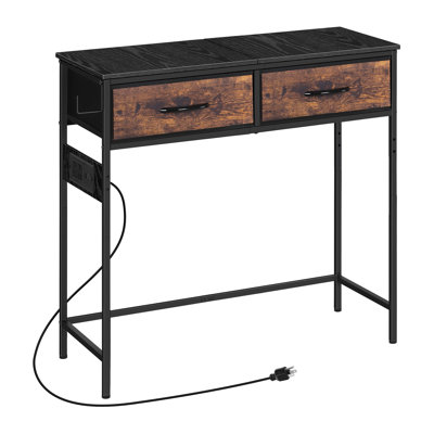 Console avec station de charge, table de couloir à 2 tiroirs avec 2 prises CA et 3 ports USB, table d'entrée en métal