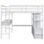 Lit mezzanine double avec bureau intégré, tiroirs et tablettes de rangement - Lit pour enfant peu encombrant, blanc