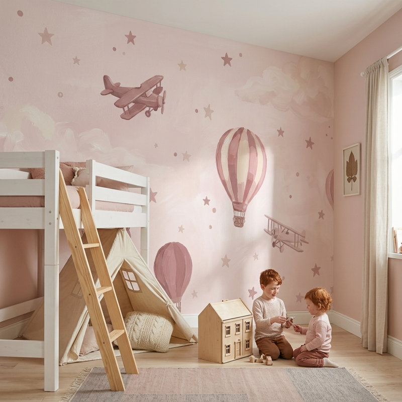Papier peint montgolfière amovible ciel fantaisiste amovible, 100 po x 96 po, Peler et coller