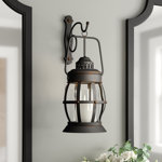 Brown Metal Suspended Pillar Lantern Indoor Outdoor Wall Sconce