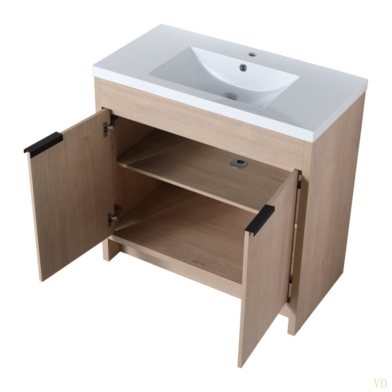 Meuble-lavabo autoportant de 36 pouces avec lavabo en résine et 2 portes d'armoire à fermeture en douceur, 35"