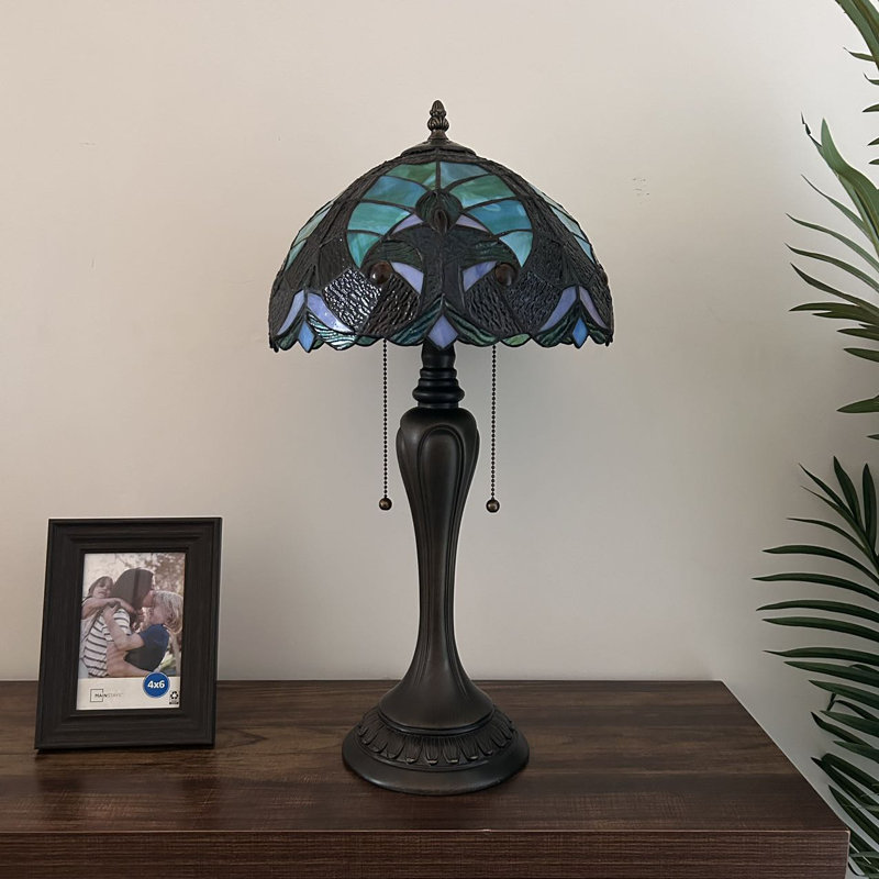 Pelagios Tiffany Table Lamp Green Brown Stained Glass Included LED Bulbs Liaison Lamp 22"H*12"W*12"D