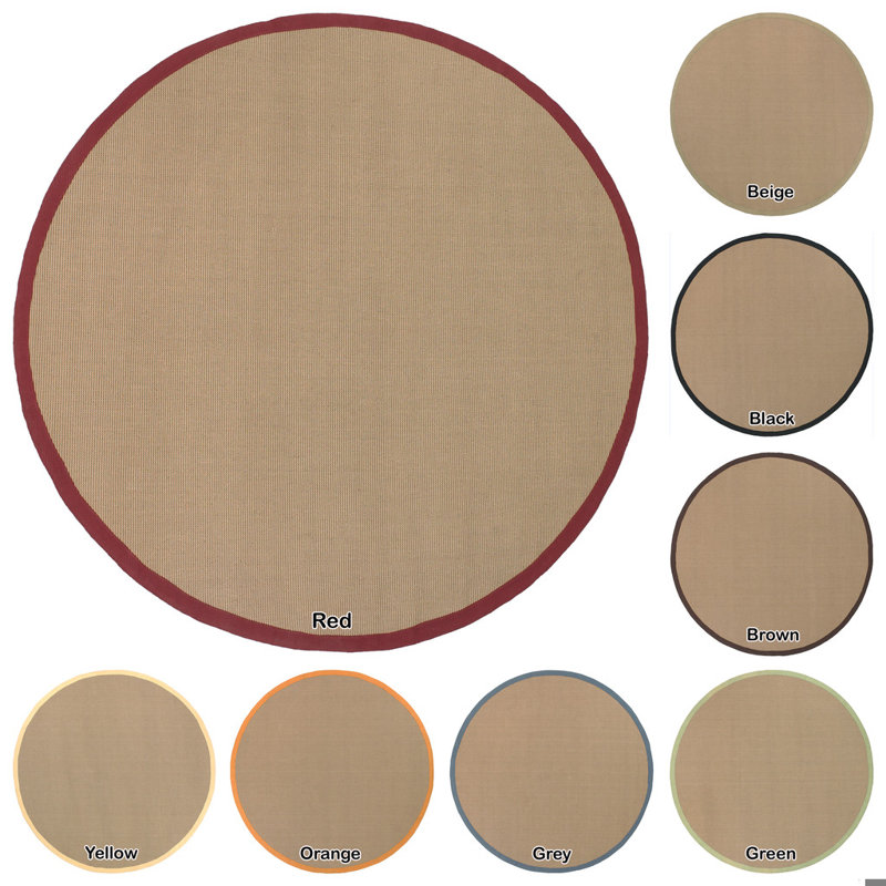 Wroblewski Authentic Hand-Woven Handmade Jute & Sisal Yellow & Brown Border Area Rug, Round 7'9", Brown/Yellow