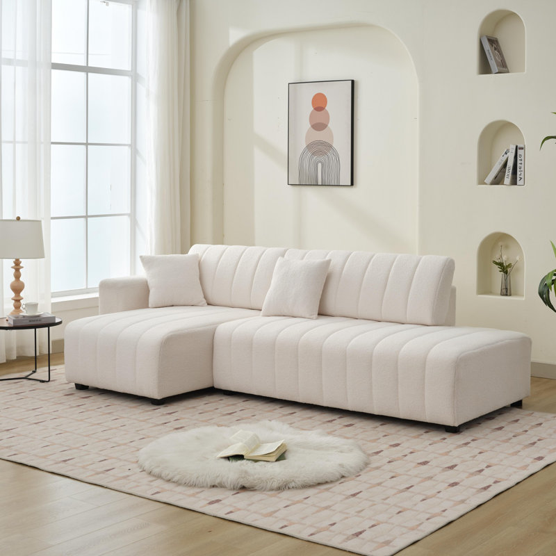 Canapé modulaire en laine avec méridienne, Laine beige, Orienté à gauche (vu de face)