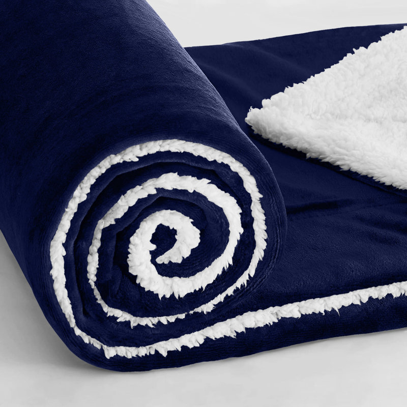 Misuzu Super Soft Reversible Sherpa Fleece Blanket, Super King, Blue