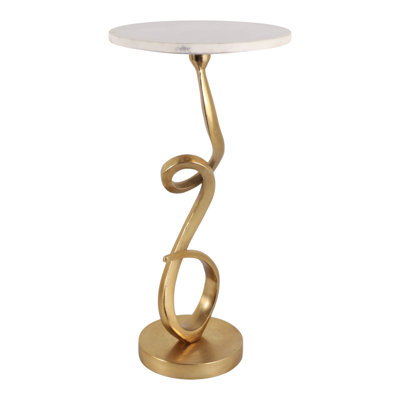 Decorative Round Drink Table for Home Living Room - Small Pedestal Accent Tabletop Side Table End for Sofa Side - 24", White & Gold