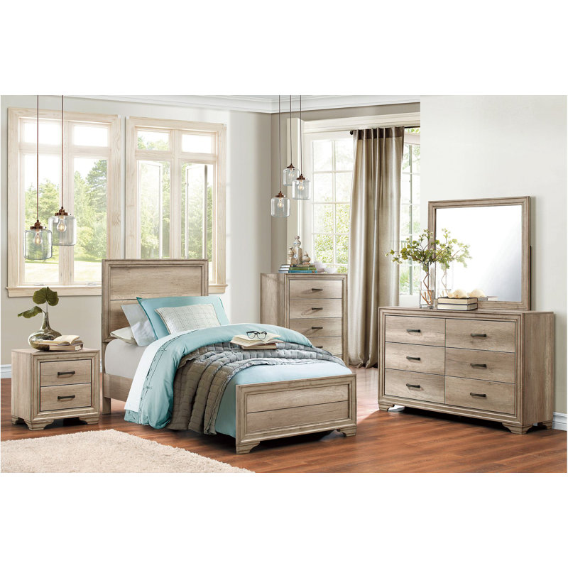 Ensemble de chambre à coucher Buchanan, Simple, 3 pièces : miroir, commode, Lit