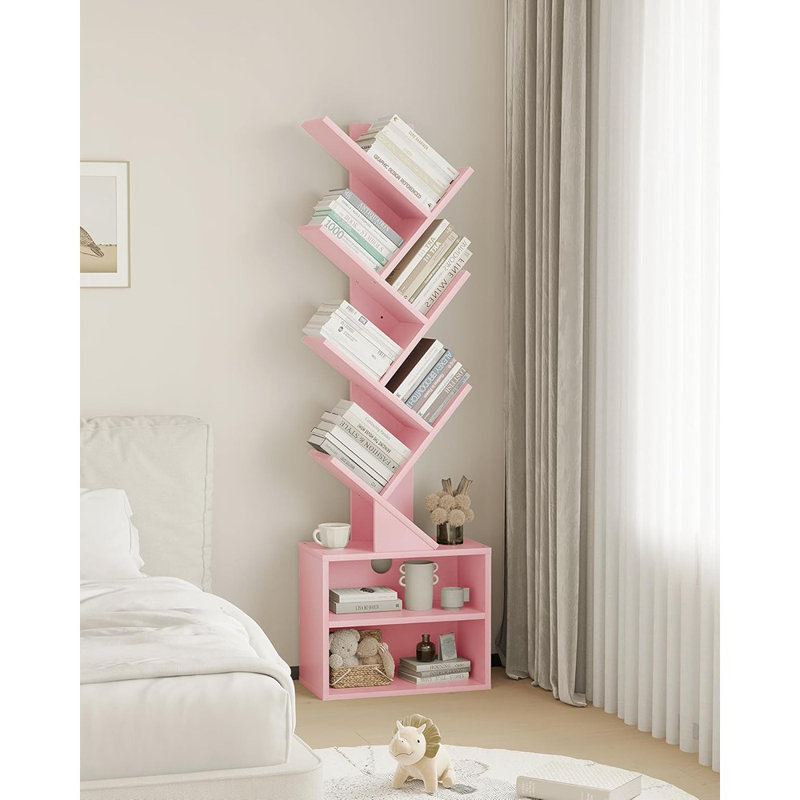 Petite bibliothèque rose sur pied - Bibliothèque étroite moderne avec armoire de rangement pour chambre à coucher, salon, bureau personnel ou espaces de coin