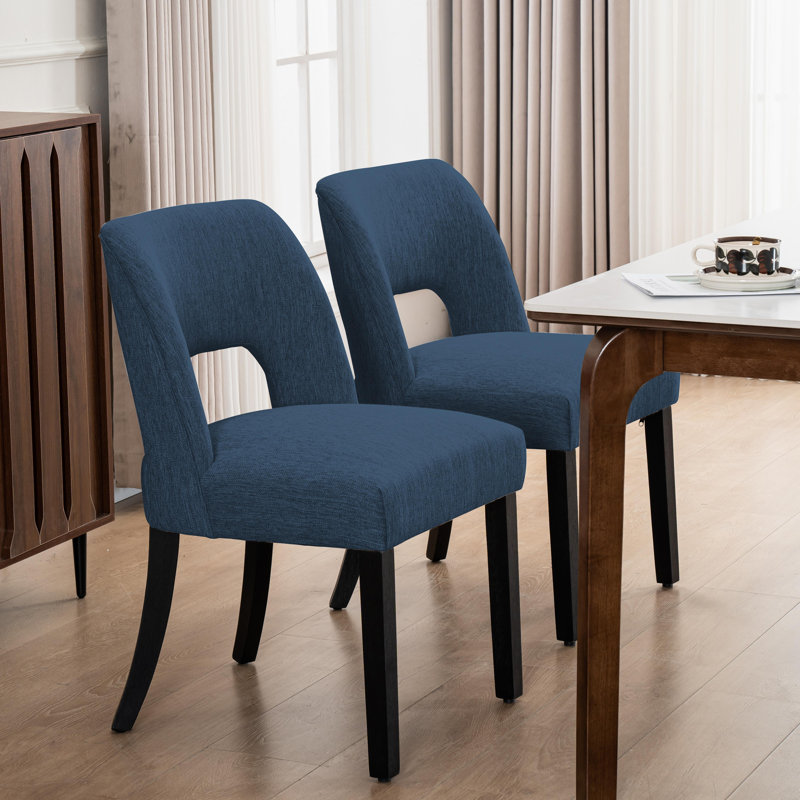 Chaise de salle à manger Nakenzie en lin avec pieds en bois massif (ensemble de 2), Bleu