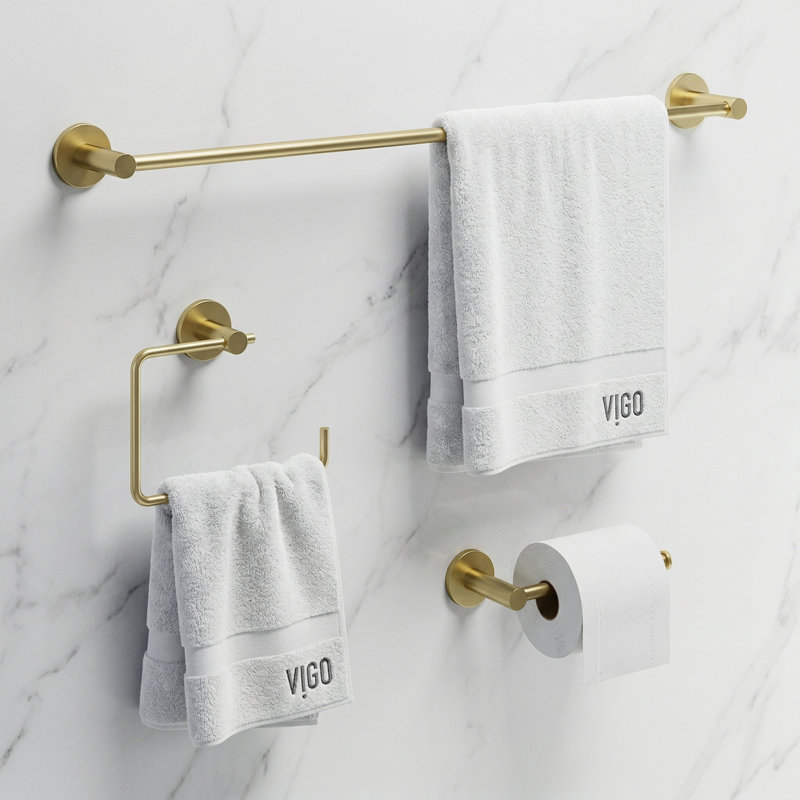 VIGO Cass 3-Piece Matte Brushed Gold Bathroom Hardware Set with 24-in Towel Bar, Toilet Paper Holder and Hand Towel Holder