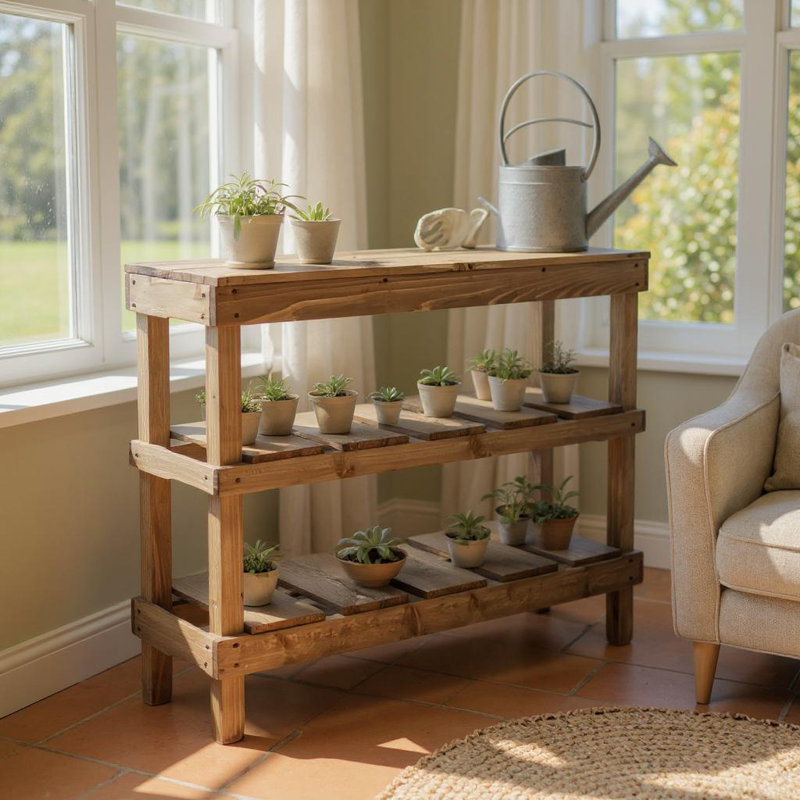 Rustic 3-tier Wooden Console Table – Handcrafted Entryway, Sofa, Or Hallway Table, Natural