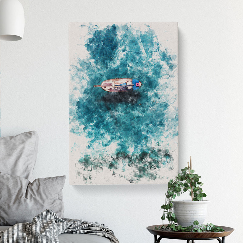 Boat and Swimmers in Cyprus - Wrapped Canvas, 60cm H x 40cm W x 3cm D