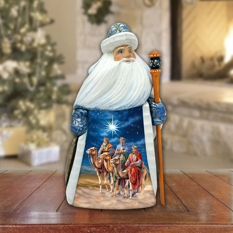 Figurine sculptée en bois «Three Kings Santa» par G. Debrekht