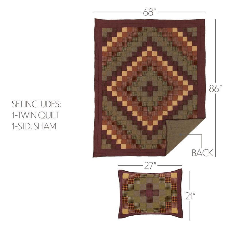 Heritage Farms Black and Mustard Reversible Cotton Twin Quilt Set