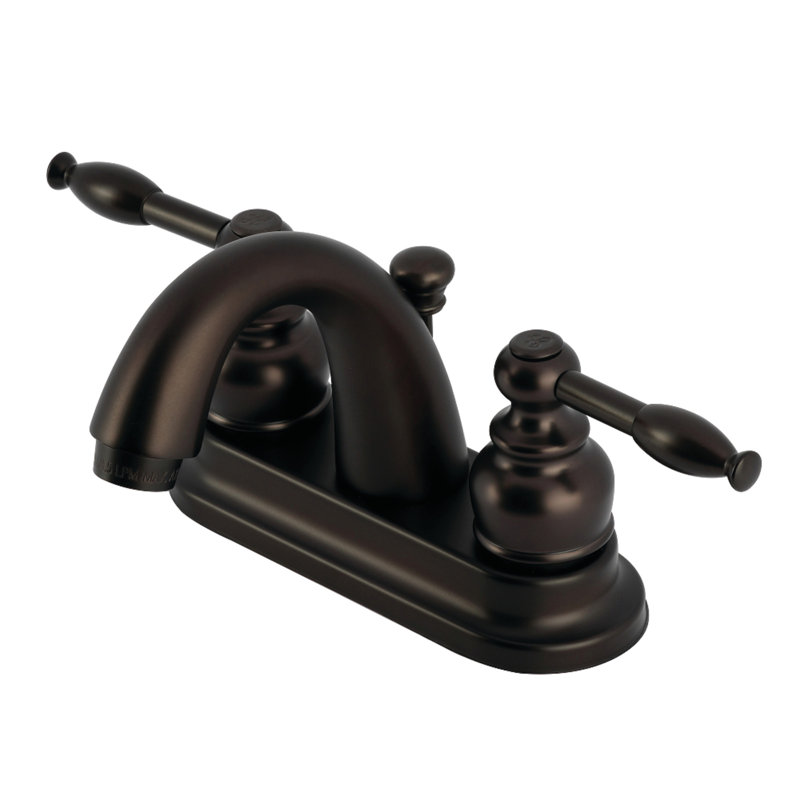 Kingston Brass Knight Two-Handle 3-Hole Deck Mount 4" Centerset Bathroom Faucet with Plastic Pop-Up, Oil Rubbed Bronze