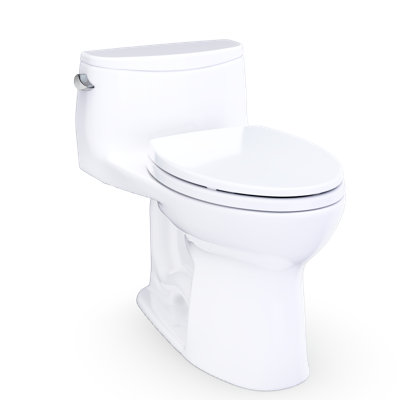TOTO Ultramax Low Profile One-Piece Elongated 1.28 GPF Universal Height Toilet with CEFIONTECT and SS114 SoftClose Seat, Cotton White - MS618114CEFG#01