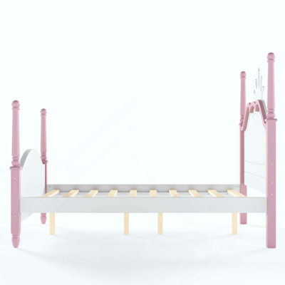Lit plateforme en forme de couronne, cadre de lit en bois à baldaquin élégant, cadre de lit tête de lit courbé élégant pour la chambre à coucher
