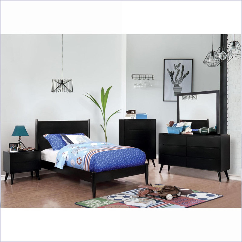 Table de chevet 2 tiroirs Mid-Century, Noir