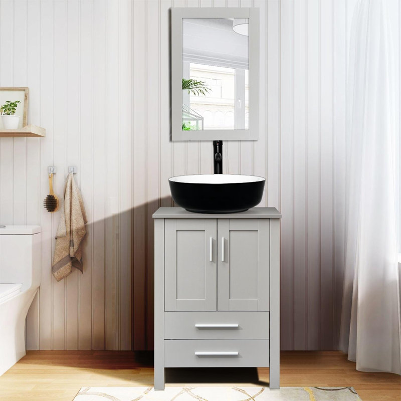 24 In. W X 19 In. D X 32 In. H Bath Vanity In Blue With Solid Surface Top In Blue, Black/White, Gray